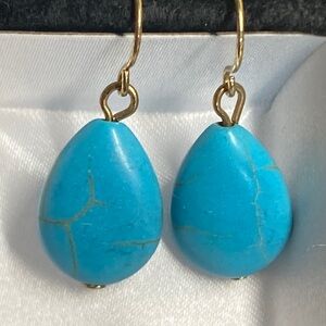 Blue Turquoise Look Teardrop Dangle Earrings | Gold Tone Hooks